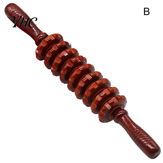 Fascia Massager Skin-friendly Anti-slip Handle Wood Grooved Wooden Rolling Gear Multifunctional Smooth Roller for Home Manual B