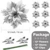 D5 12PCS Artificial Glitter Christmas Flowers with Clip for Xmas Tree Ornament Fake Flower Floral New Year Party Home Decoration