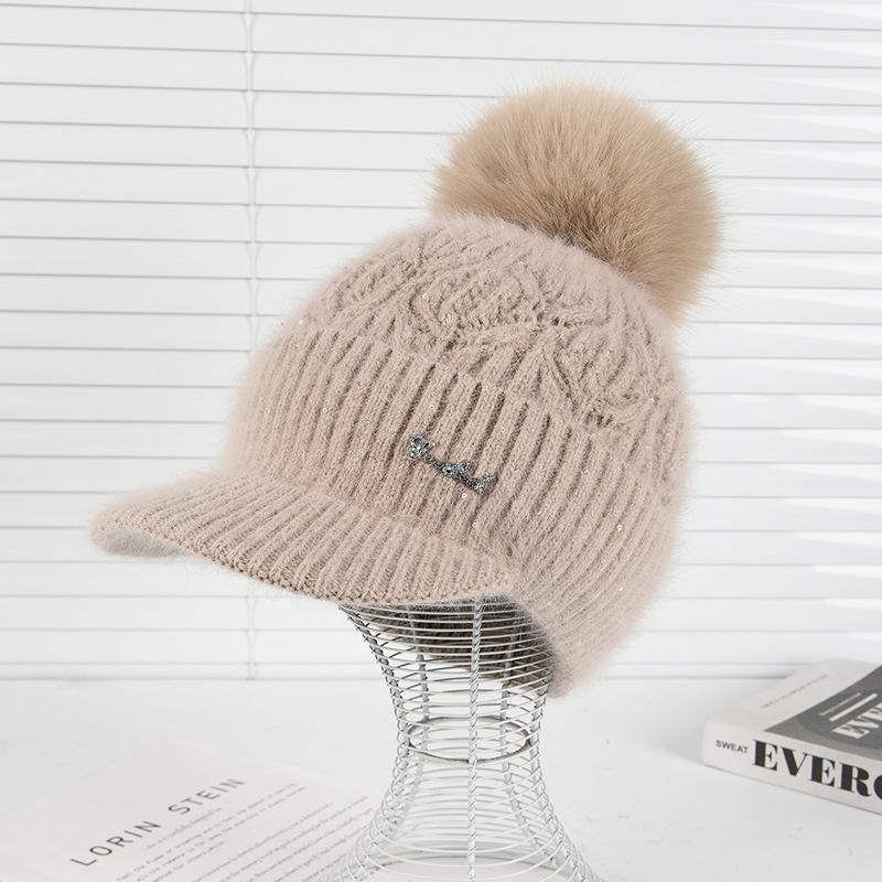 Wool Hat Women's Autumn and Winter Fleece Thickened Ear Protector Knitted Hat Thermal Cap Casual Outdoor & Christmas Wear