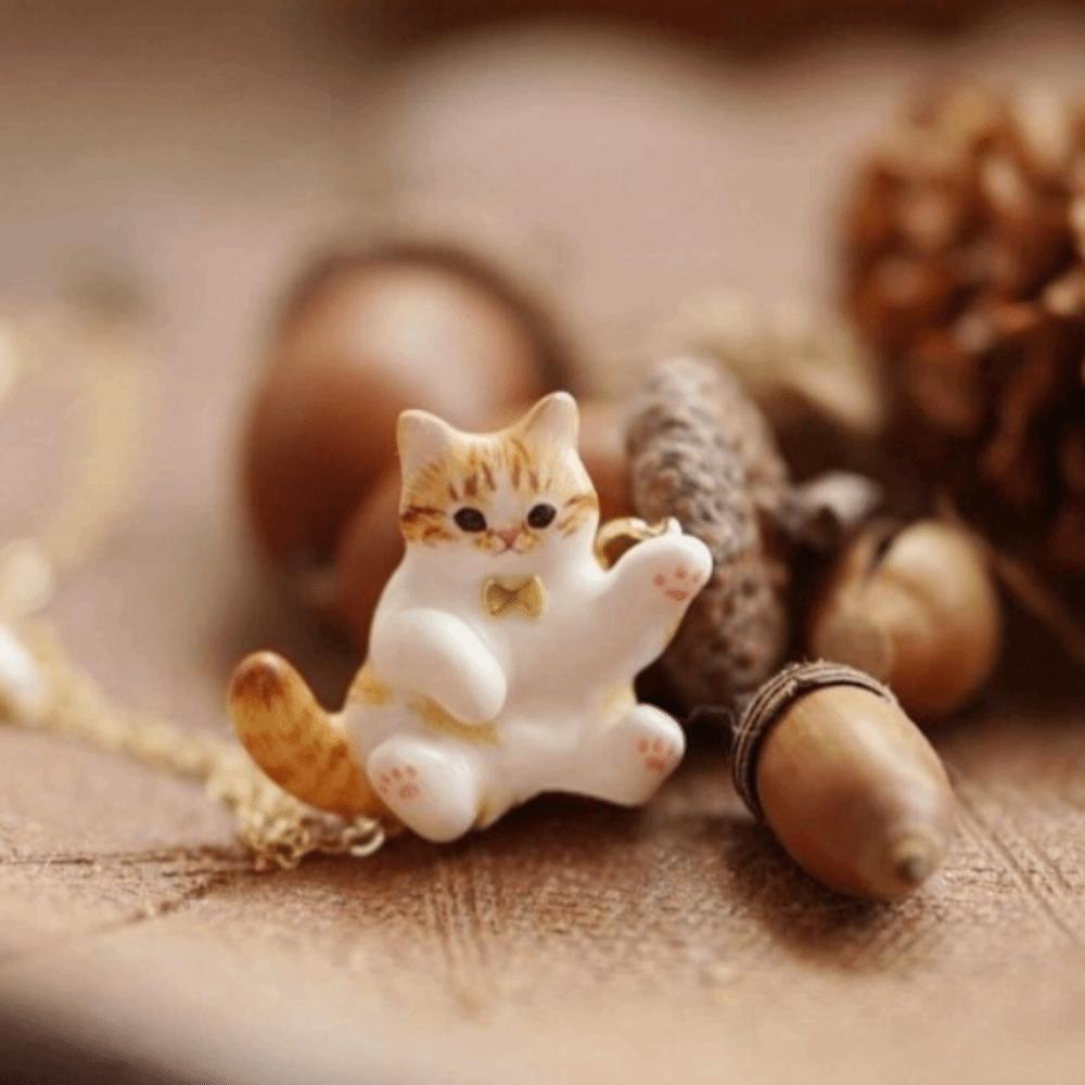 

Stainless Steel Animal Necklace Copper Stainless Steel Necklace Cat Pendant Necklace Jewelry Orange White Cat