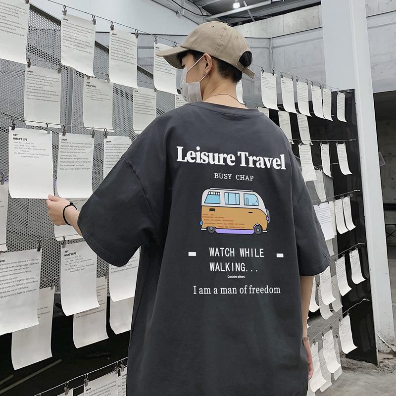 

Трендовая летняя футболка с короткими рукавами 2021 года для мальчиков средней школы — свободный крой, большой размер, студенческий стиль L темно-серого