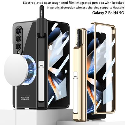 Electroplated Pen Box Bracket Case For Samsung Galaxy Z Fold 4 5g For Magsafe Magnetic Wireless Charging With Front Film Cover