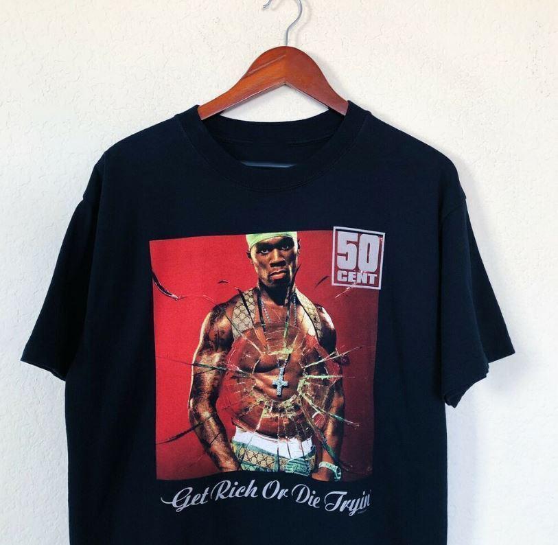 Стань богатым или умри, пытаясь  50 Cent Футболка с коротким рукавом все размеры от S до 5XL Унисекс Футболка L