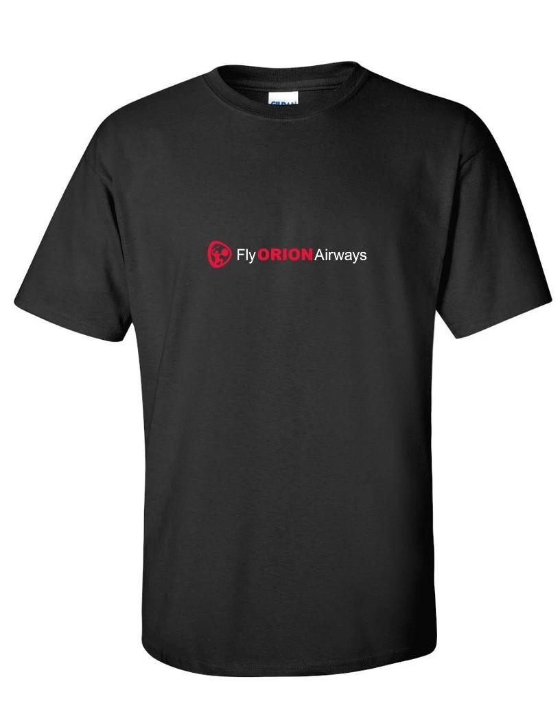 Fly Orion Airways Red White Logo UK Airline Geek Black Cotton T-Shirt S