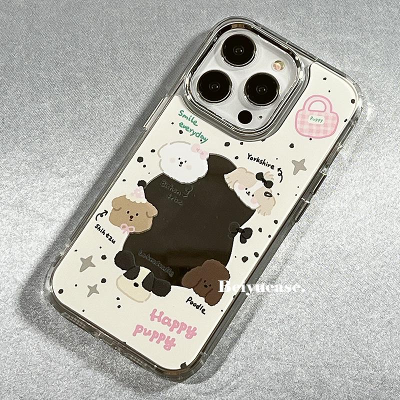 

Милый мультяшный чехол-зеркало с щенком для iPhone 16 Pro Max и iPhone 15 Pro/14 iPhone 11