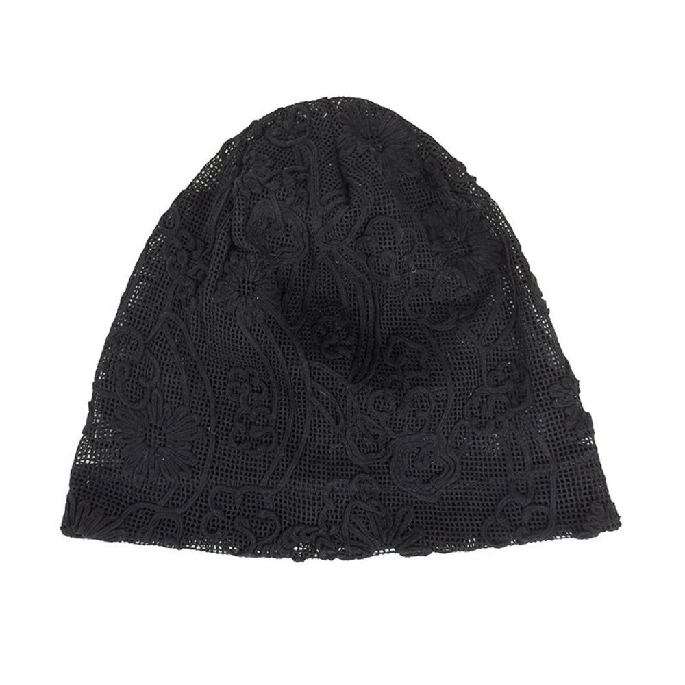 Embroidered Crochet Flower Lace Hat Breathable Weave Knitted Cap Cute Hollow Out Beanies  Outdoor чёрный