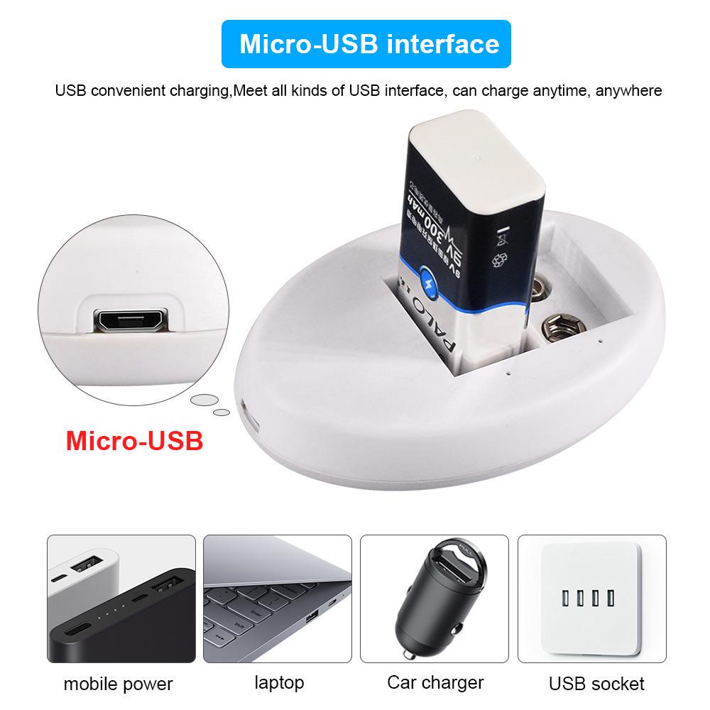 PALO Φορτιστής μπαταρίας διπλής υποδοχής 9V 6F22 Φορτιστής USB Έξυπνη οθόνη LED για επαναφορτιζόμενες μπαταρίες λιθίου 9V NIMH