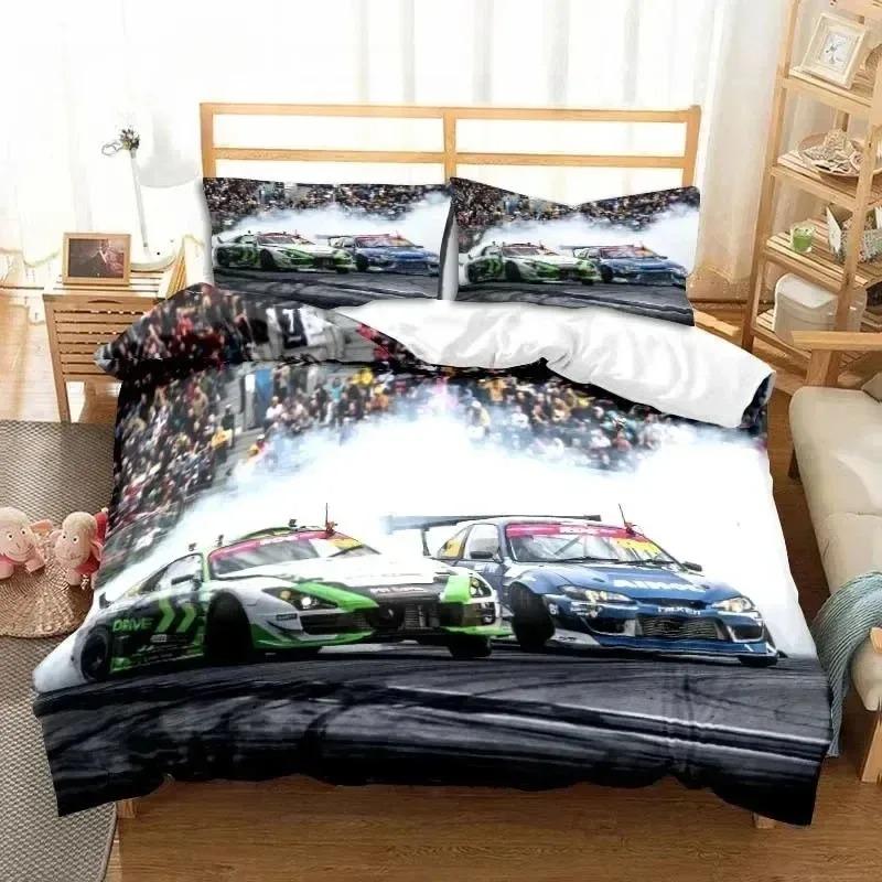 3D Print Cool Racing Car Drift Cars Bedding Set Single Twin Full Queen King Size Bed Set Adult Boys Bedroom Men Boys Gift