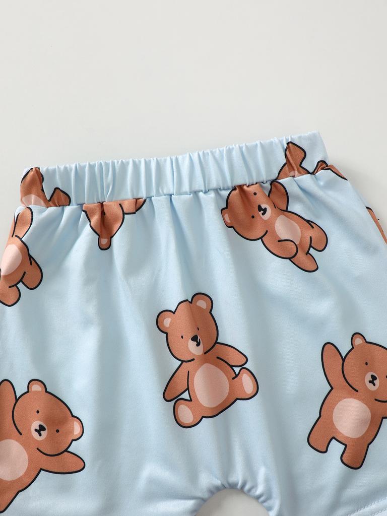 Fashion Summer Baby Boys Teddy Bear Print Short Sleeve T-Shirt & Shorts 2PCS Summer Outfit for0-3Y Newborn Baby Casual Outfit
