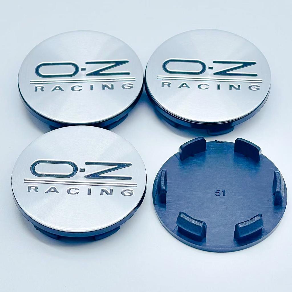 4 SZT. / Zestaw 51 mm OZ Racing O.Z Srebrny / Czarny Nakładka na środek felgi samochodowej Pokrywa Stylingowa Emblemat Odznaka Akcesoria