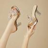 Shoes Woman 2025 Slippers Summer Heeled Mules Square heel Glitter Slides Pantofle High Block Jelly Transparent New Scandals Pump