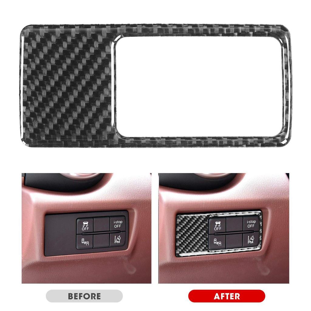 Qiilu Parking Button Frame Cover Carbon Fiber Sticker Center Console Decoration Cover Fit Mazda MX‑5 / Roadster ND16-20