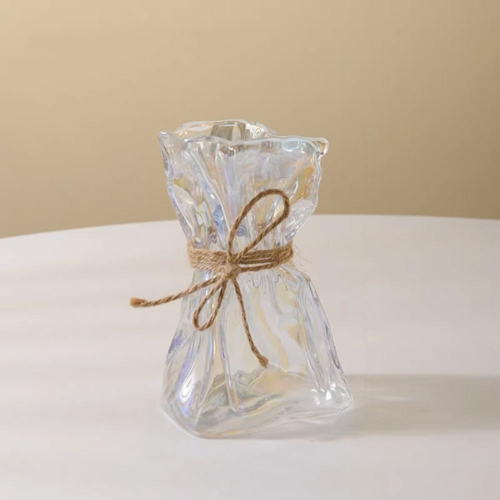 Fashion Transparent Irregular Glass Vase Romantic Minimalist Origami Glass Vase with Rope Art Flower Vase Flower Arrangement