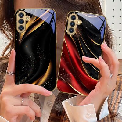 High End Geometric Lines For Samsung Galaxy S20 FE S21 S22 S23 Plus S24 Ultra 25Ultra S21+ S9+ S22Plus Golden Glass Phone Case