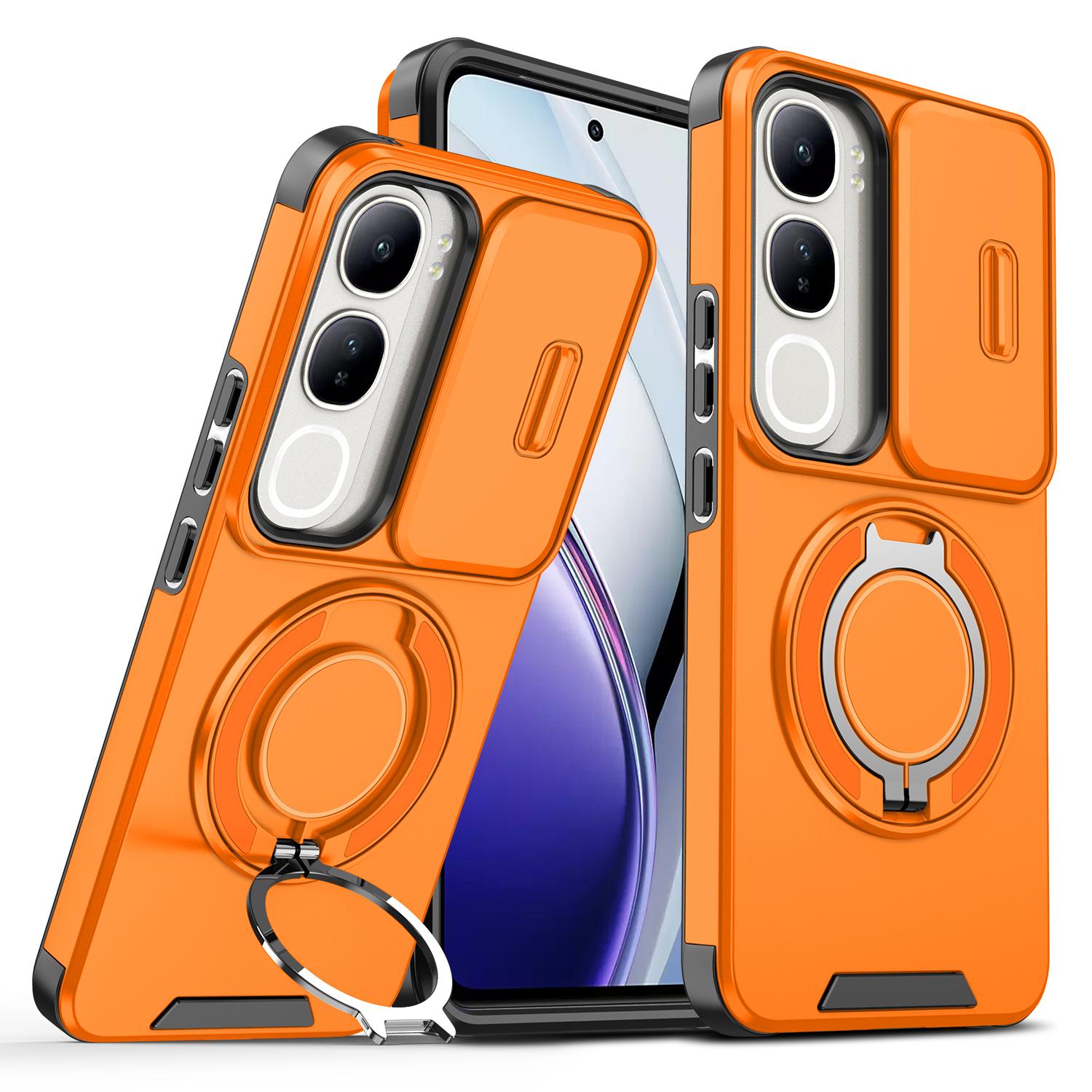

For Vivo Y31 5G/Y21D Plastic hard shell lens slide cover magnetic ring holder phone case protective airbag protective cover Y21D (Select phone model)&Vivo Y31 5G помаранчевий