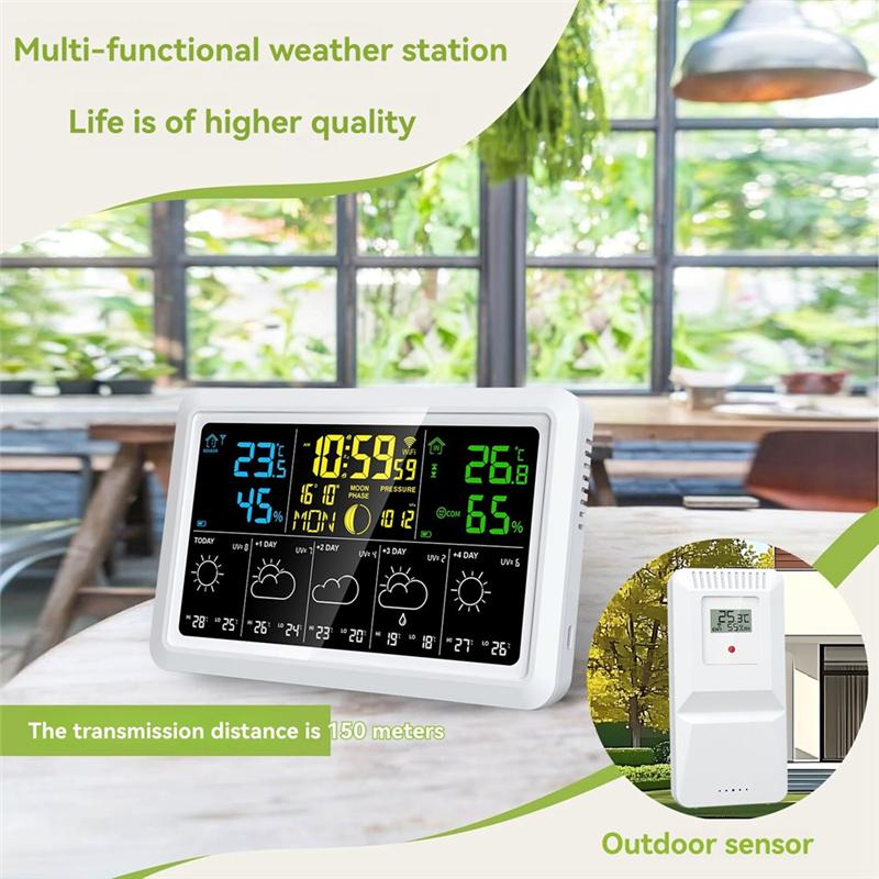 B97A-WIFI Multifunction Tuya Weather Station Air Quality Temperature Humidity Meter Moon Phase Air Pressure Weather Clock
