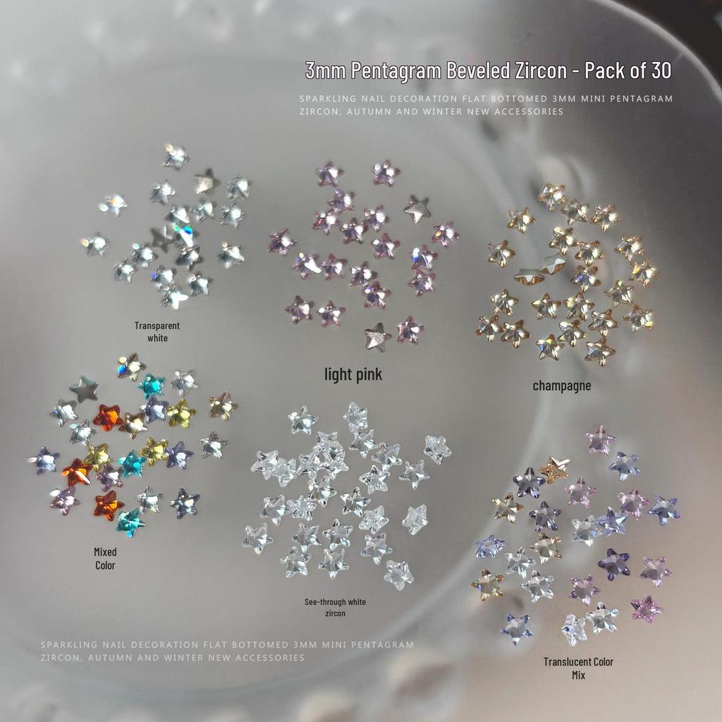 3mm Pentagram Zirconia Nail Art Decorations: Super Sparkling Christmas Stars, Flat Back Rhinestones, DIY Press-On Nail Accessories