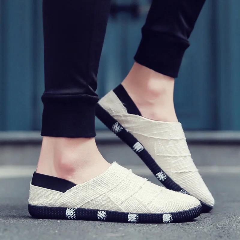 

Мужские модные повседневные туфли в корейском стиле с пружиной на одной ноге и летние парусиновые туфли из льна на плоской подошве, ленивые черные туфли для ходьбы 39 бежевый