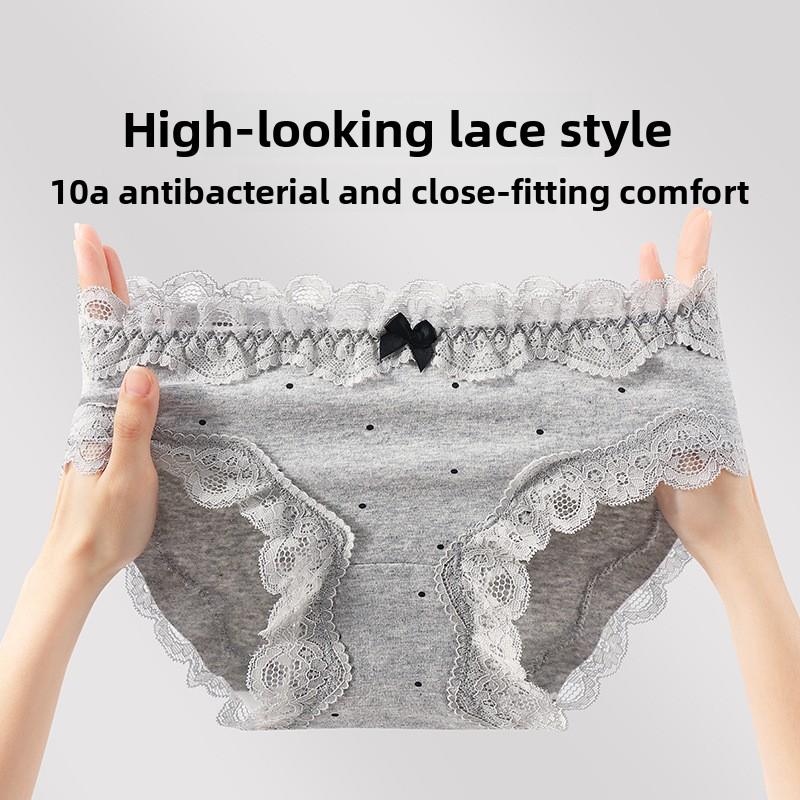 Damen Frühlings- und Herbst-Spitzen-Baumwolle 10A Antibakteriell Hautfreundlich Atmungsaktiv Mittelbund Slip