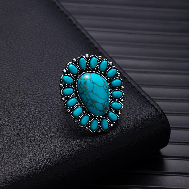 Retro Bohemian Silver Faux Turquoise Ring
