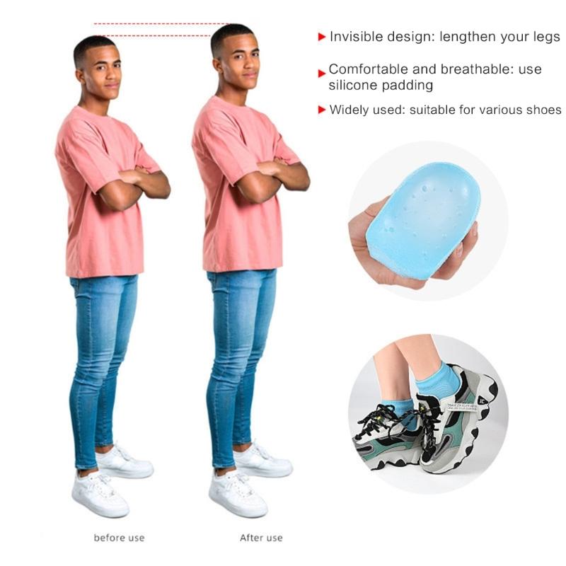 Unisex Height Increase Socks Thickened Invisible Silicone Shoe Lift Heel Pads Anti-Slip Open Toe Socks Shoe Accessories