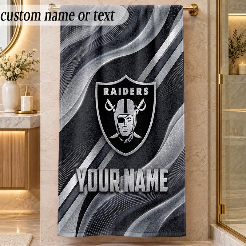 Beach TowelLas Vegas Raiders Custom Name Text Personalized Soft Towel for Beach Pool Indoor Home Decor Gift