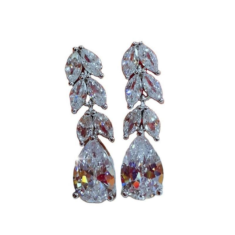 Women Drop Earring Wedding Band Jewelry Leave&Water Drop Shape Earring AAA Cubic Zirconia New Fashion Bridal Accessories