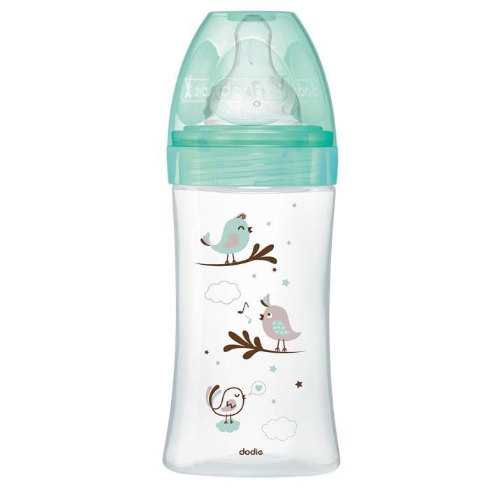 DODIE Glass Anti-Colic 3-Speed Initiation+ Baby Bottle +0m Green Birds 270ml