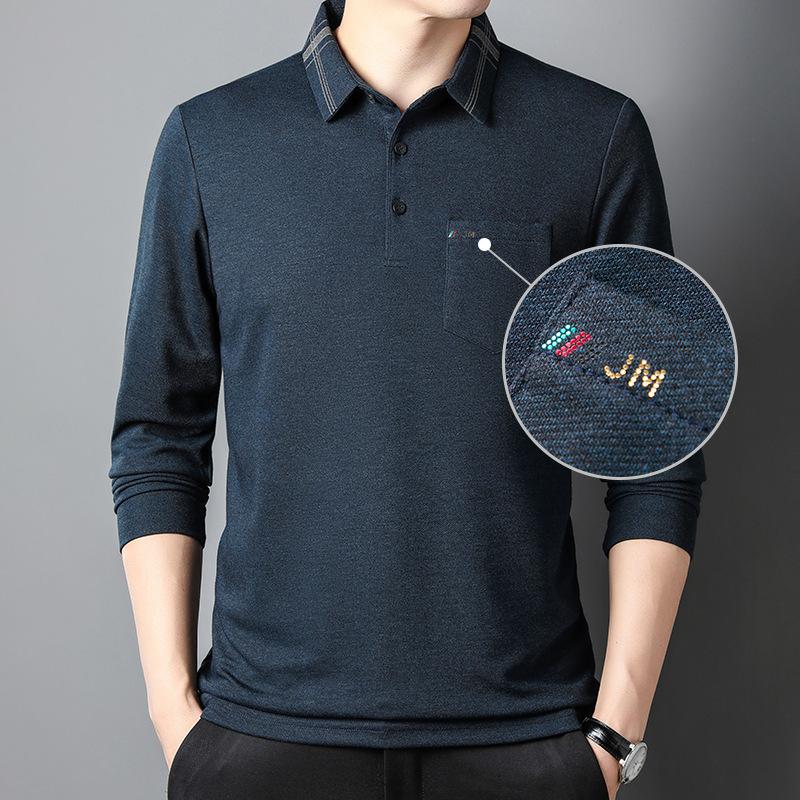 Мужская рубашка-поло свободного покроя с лацканами для мужчин среднего возраста на весну и осень L темно-зеленого