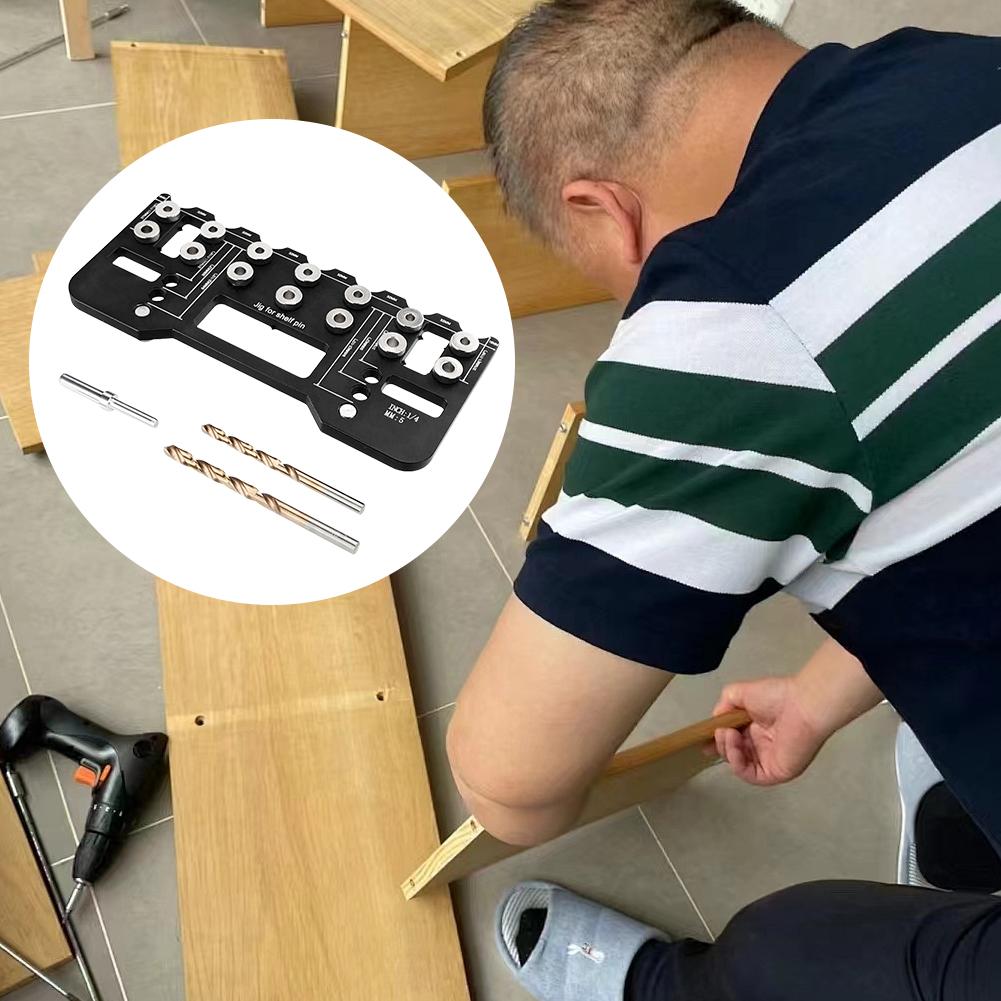 Pocket Hole Jig Kit Adjustable Handle Pitch Punch Hole Locator Multi-Purpose Shelf Pin Drilling Guide Jig for Home Door Install