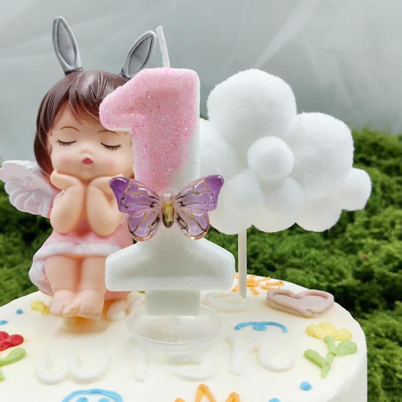Creative Design Pink White Butterfly Number Candle Birthday Candle Cake Decoration Party Candle