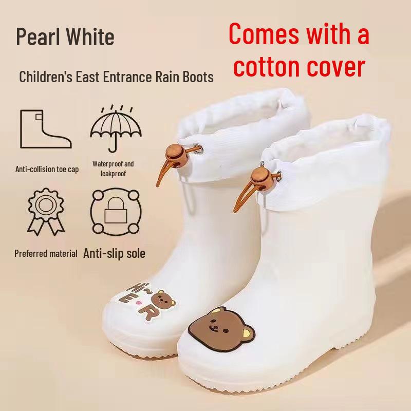 Girls' Korean Style Non-Slip Cartoon Rain Boots, Ages 7-12, Waterproof with Drawstring for Toddlers and Kindergarten