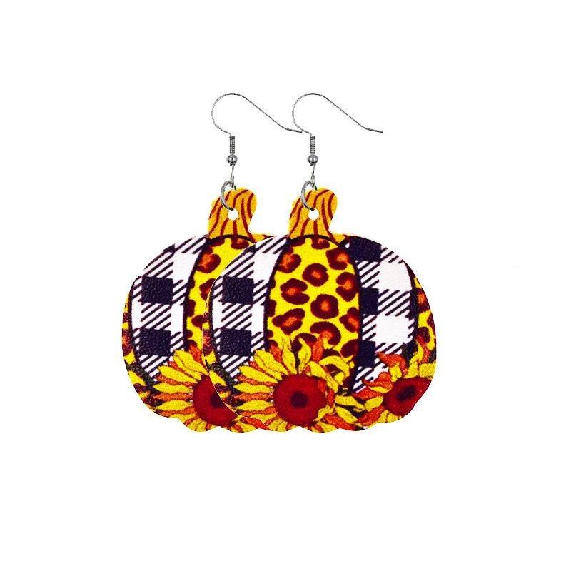 Fall Thanksgiving Earrings Leather Pumpkin Leaf Shape Leather Earrings