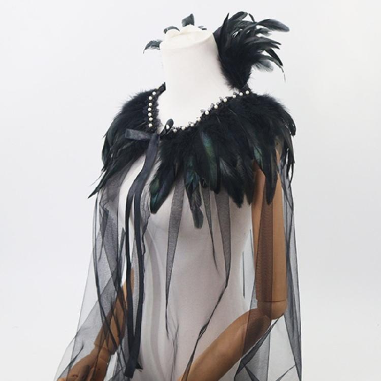Breathable Mesh Feather Cloak Long Design Halloween Accessory Role Play Party For Fantasy Cosplay Costume Event