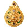 Authentic Double Deer Sutras Mandala Brass Pendant: Enamel High Relief, 3D Double-Sided Thangka Design