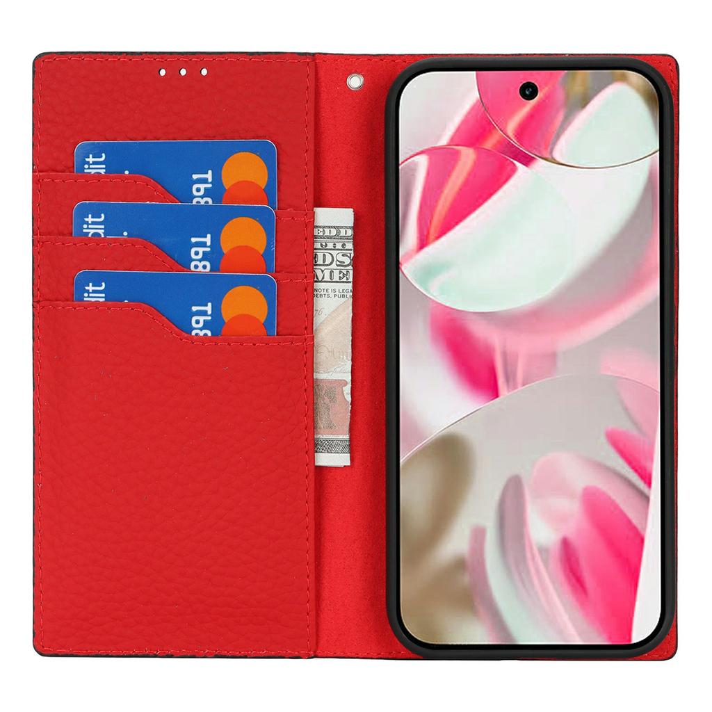 For Google Pixel 10/10 Pro Wallet Case Genuine Cow Leather Phone Cover Litchi Texture