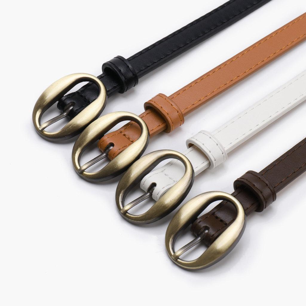 Retro Narrow Pu Leather Belt For Women Slim Waist Accessory With Alloy Buckle For Chic Outfits