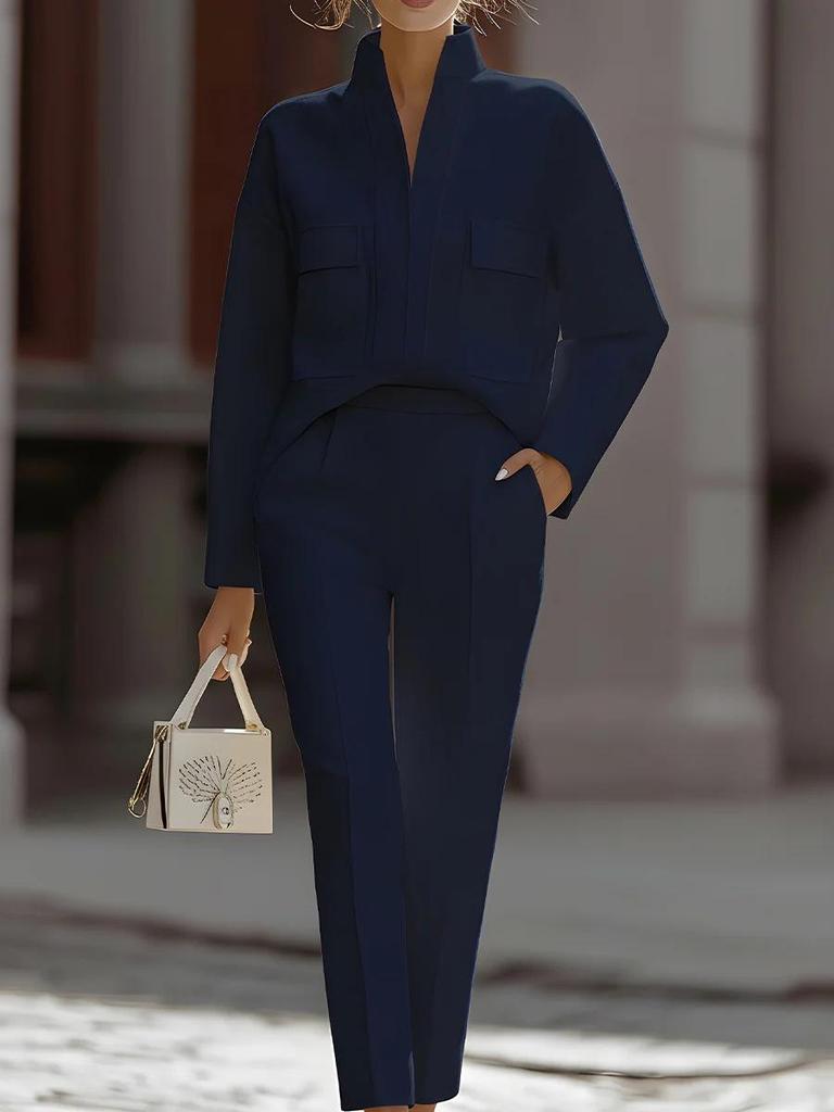 European & American Urban Commute Fashion: New Style Pocket Top and Pants Set 2026