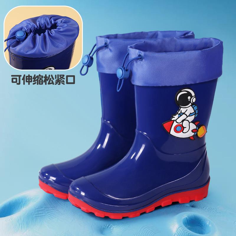Children's Spring and Autumn Baby Rain Shoes Astronaut Non-slip Waterproof Warm Rain Boots Children's Cartoon Boys and Girls Bundle Water Shoes