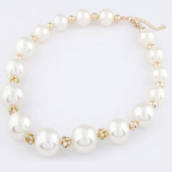 Women's Gorgeous Luxury Big Faux Pearl Rhinestone Bib Statement Chain Halsband