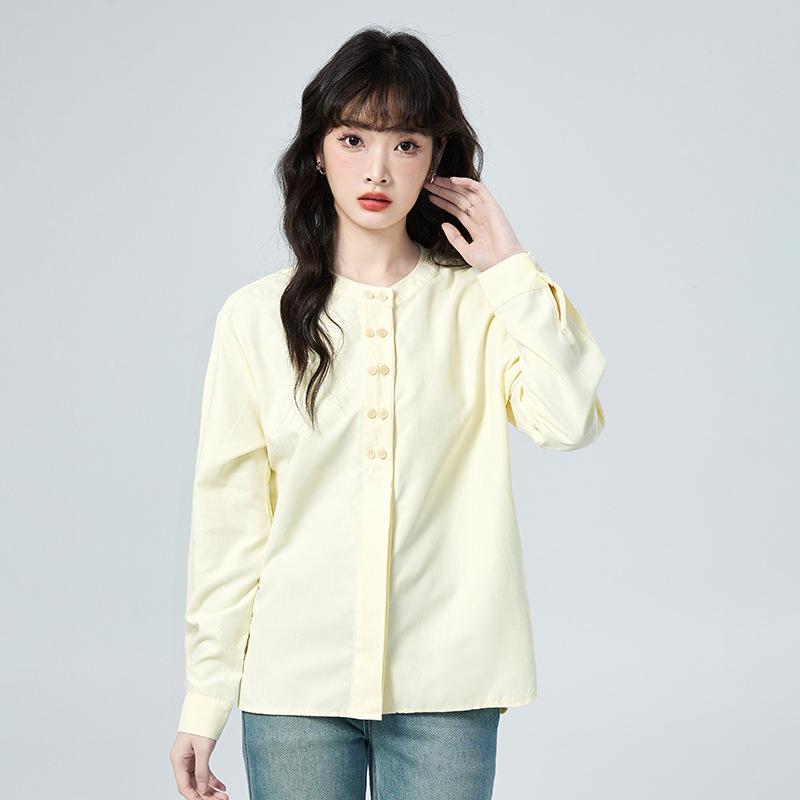 

Women s Retro Artistic Double-Breasted Long-Sleeve Shirt - 2026 Spring Style L світло-жовтого кольору