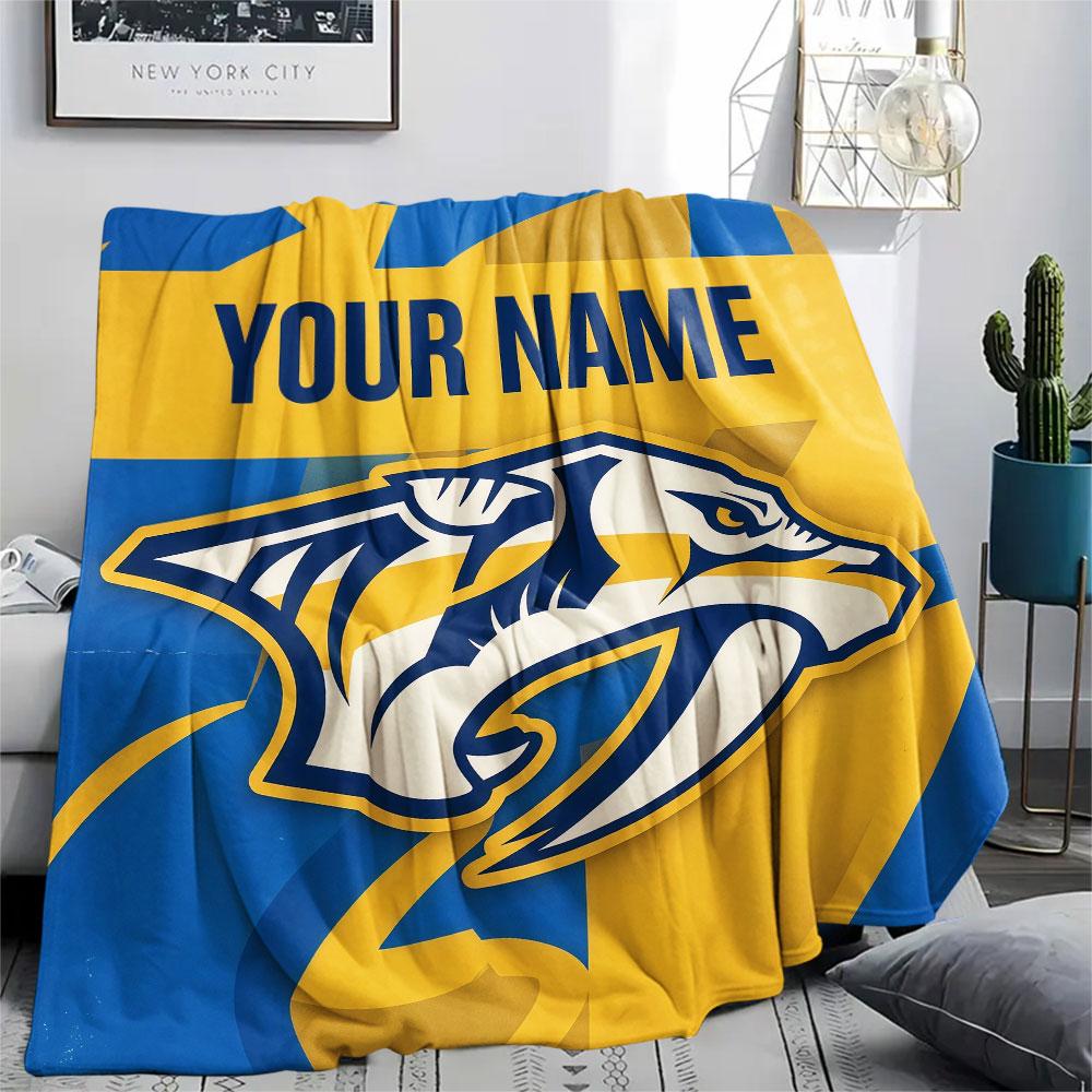 Custom Name,Nashville Predators Printed Flannel Blanket, soft throw for bedroom sofa, washable, Christmas present, great gift.