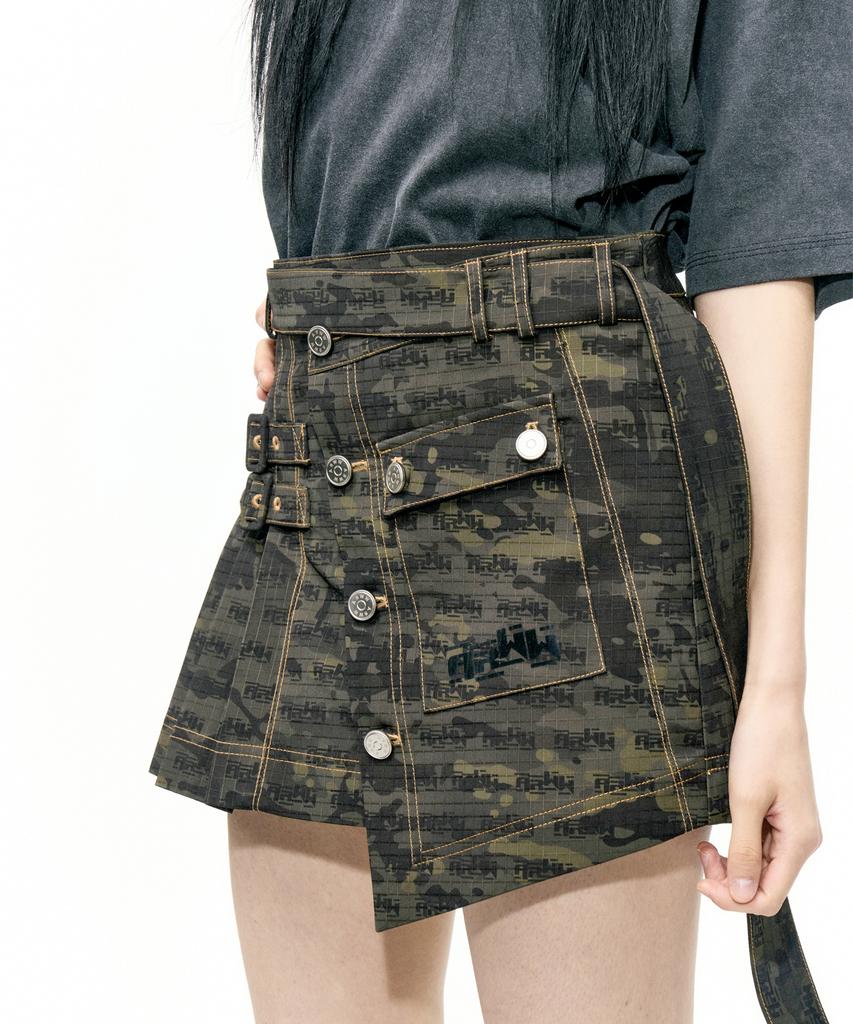Eipeuleonwei Camo Pleated Wrap Skirt