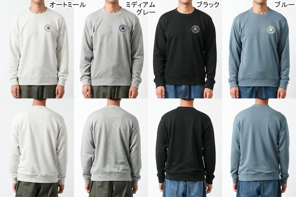 Converse Herbst Fleece Sweatshirt mit Sagara-Stickerei und American Casual Größe LL Herren Patch, Stil, Schwarz,