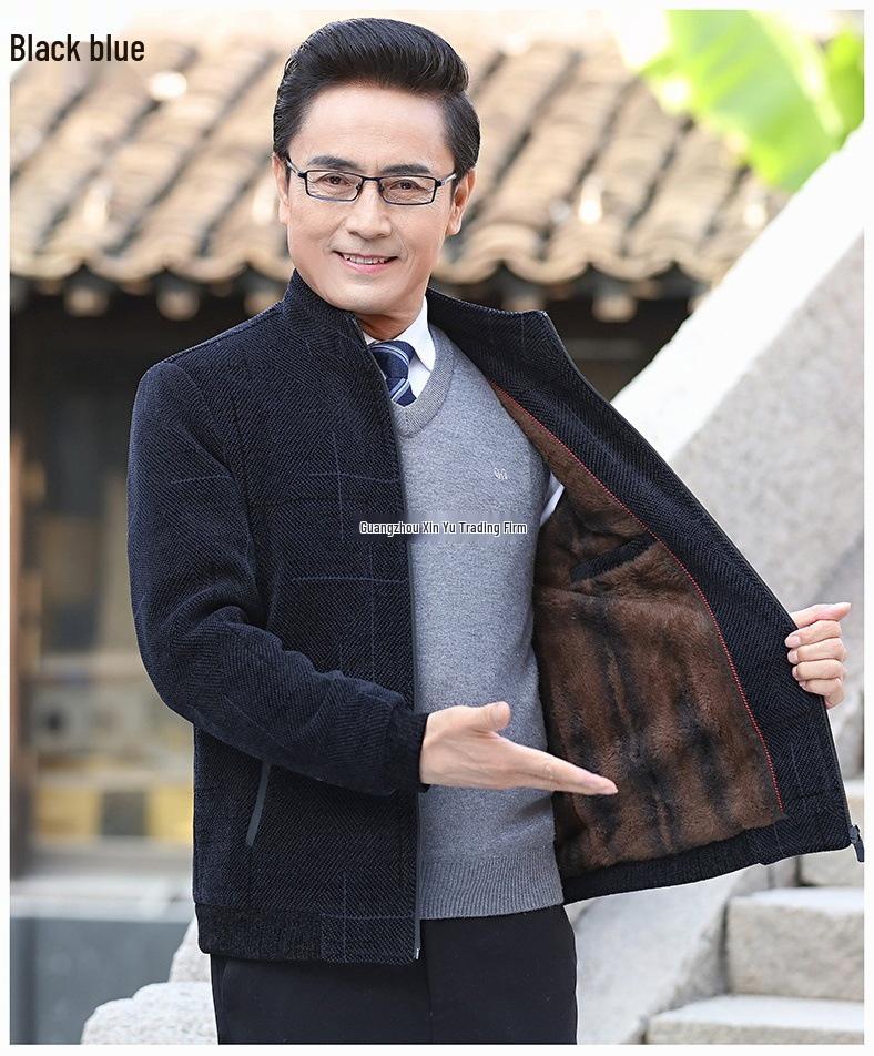 Men's Corduroy Velvet-Lined Jacket for Middle-Aged and Elderly - Autumn/Winter Warmth
