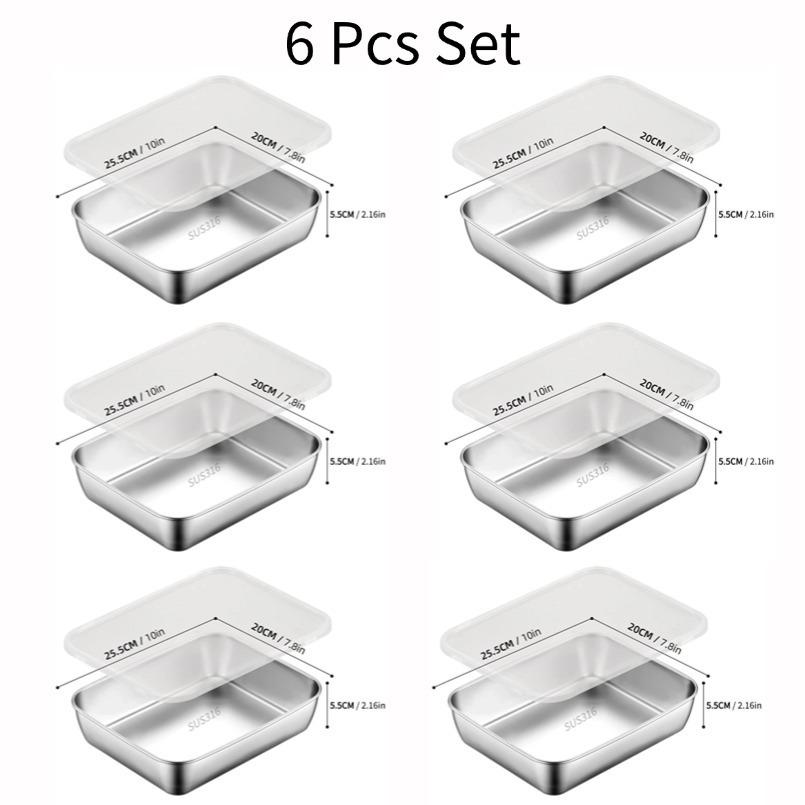 5/6 PCS Stainless Steel Food Storage Plate with Lids Hotpot Preparation Plate Stackable for Meat Fruits Veggies Camping Kitchen