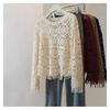 Solid Color Chic Crocheted Hollow Long-sleeved Sweater Top Fashionable Round Neck Retro Autumn Pullover