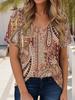 Summer Women's T-Shirt Bohemian Style 3d Print Casual Short-Sleeved V-Neck Loose Women's Clothes