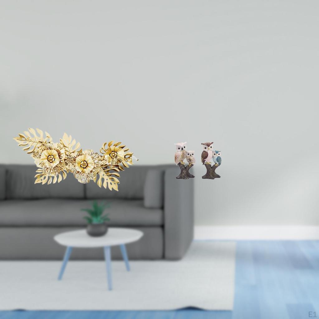 Nordic Metal Wall Art Sculpture with Flower Leaves And Realistic Owl Figurine for Dining Room Office