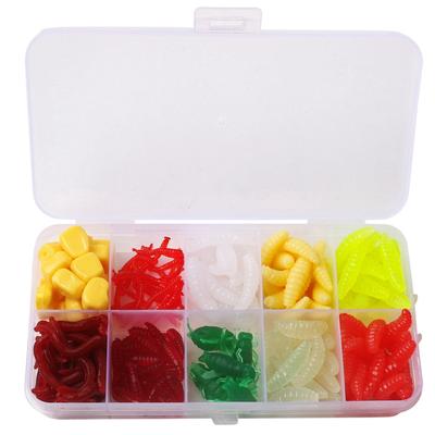 175 peças de silicone macio milho verme larva minhoca grilo iscas mistas com caixa, iscas de pesca coloridas
